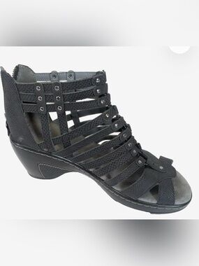 Jambo Sugar Black Leather Wedge Sandals, 9M